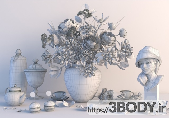 مدل سه بعدی ست دسته گل رومیزی عکس 2