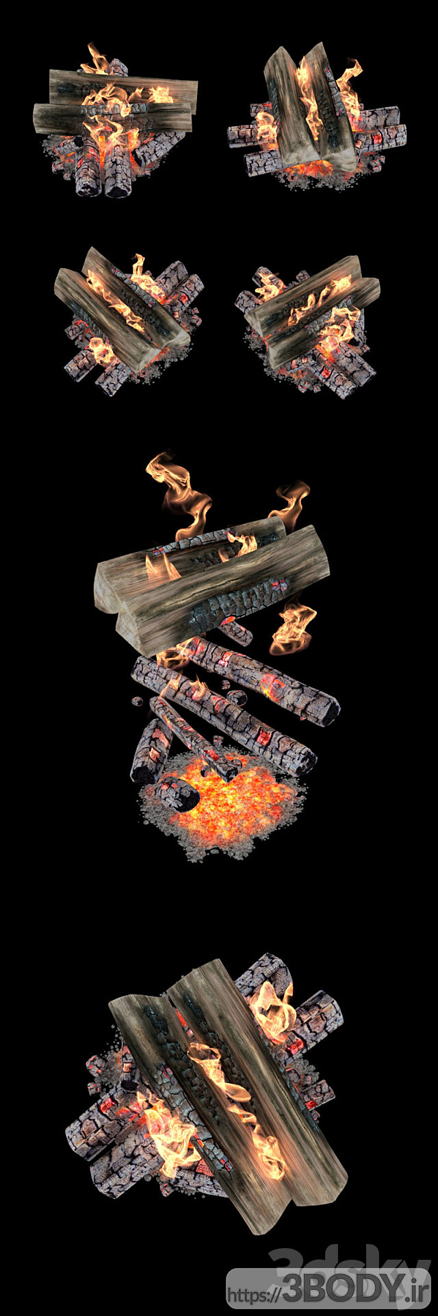 مدل سه بعدی هیزم و آتش عکس 3