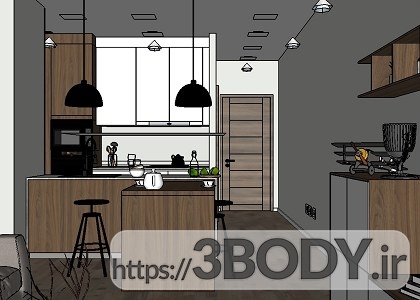 صحنه آماده داخلی واحد کامل آپارتمانی و مبلمان sketchup عکس 4