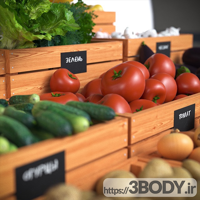 آبجکت سه بعدی جعبه های سبزیجات و میوه عکس 3