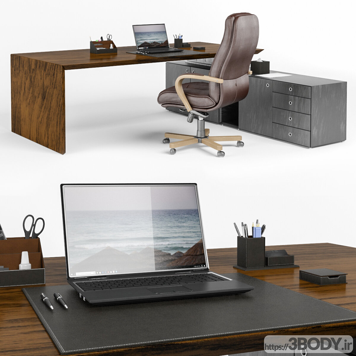 مدل سه بعدی میز و صندلی دفتر کار عکس 3