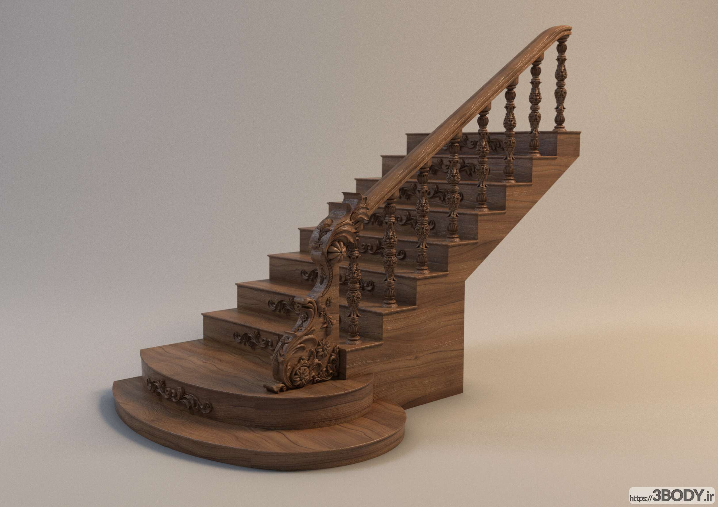 آبجکت سه بعدی راه پله و پله چوبی  قهوه ای عکس 1