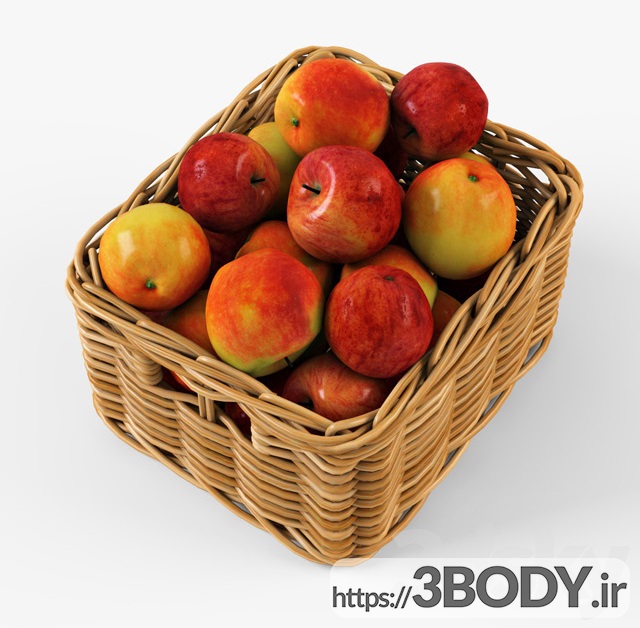آبجکت سه بعدی سبد میوه با سیب عکس 2